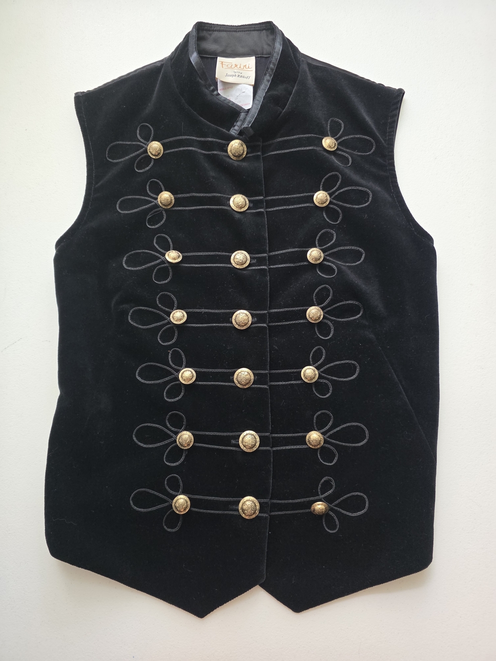 Joseph Ribkoff Black Velvet Military-Inspired Hussar Vest with Gold Buttons